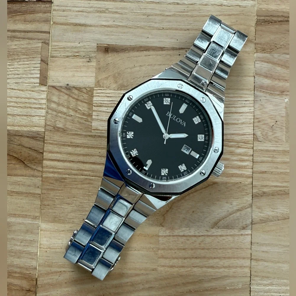 Bulova Classic Diamond Markers Men’s Watch Black Dial Stainless Bracelet Date